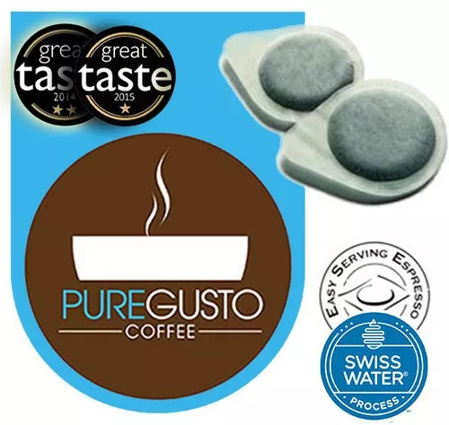 PureGusto Swiss Water Decaf Espresso Pods x 100 - Discount Coffee Beans